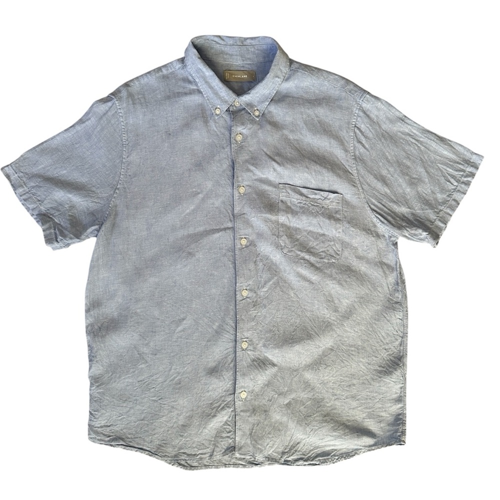 Women's Everlane Blue Short Sleeve Button 100% Linen Size Large